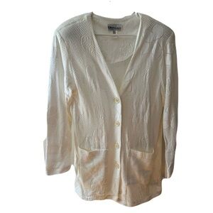 BEAUTIFUL VINTAGE White Textured Cardigan BY Helene Designer Sportswear